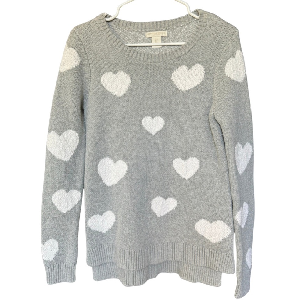 Christian Siriano Cotton Heart Sweater Grey & White Size Small Oversized